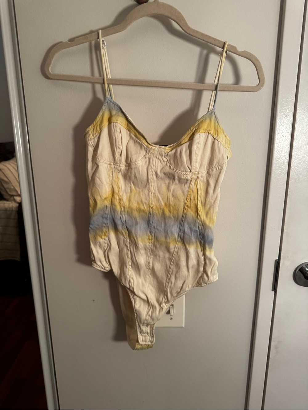 Zara Cream Tie Dye Sweetheart Bodysuit Blue Yellow Size S - Picture 2 of 5